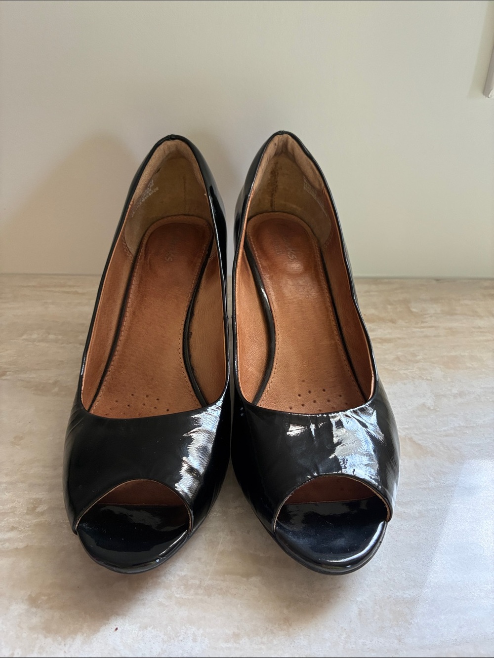 Clarks ActiveAir Black Patent Peep-Toe Pumps